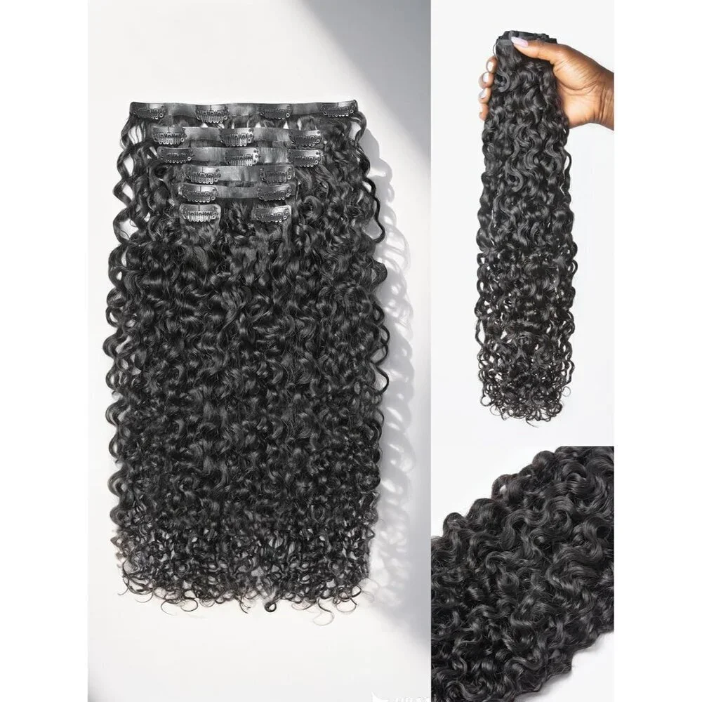 Curly Clip in Hair Extensions Human Remy Black 14Inch Natural Fullness